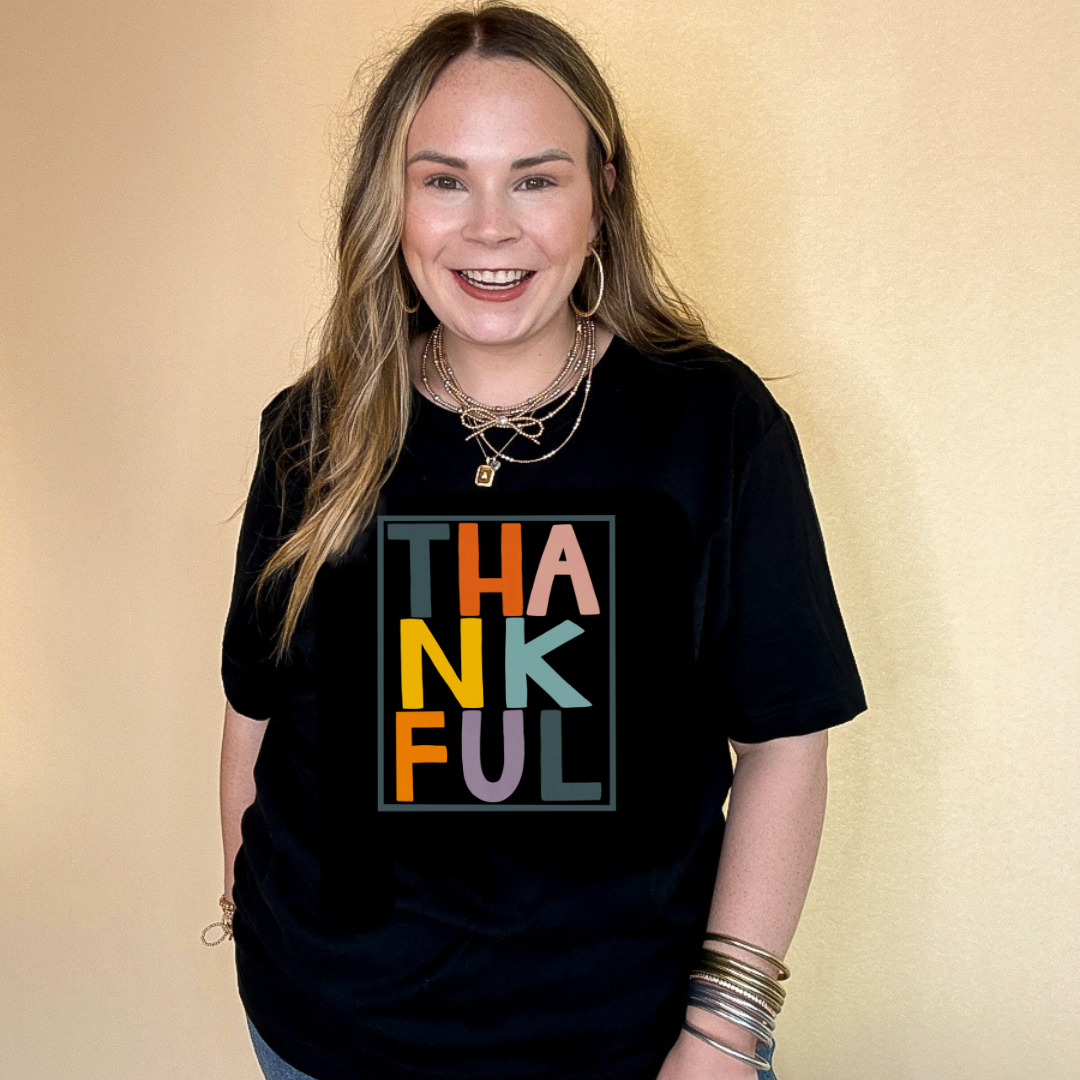 Online Exclusive | Thankful Color Block Letters Graphic Tee in Multiple Color Options