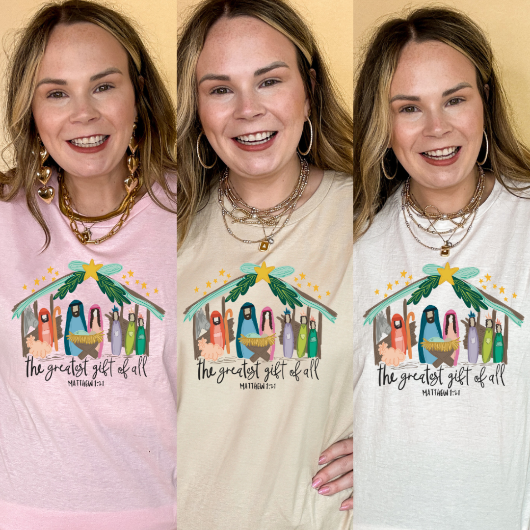 Online Exclusive | Matthew 1:21 Nativity Scene Graphic Tee in Multiple Color Options