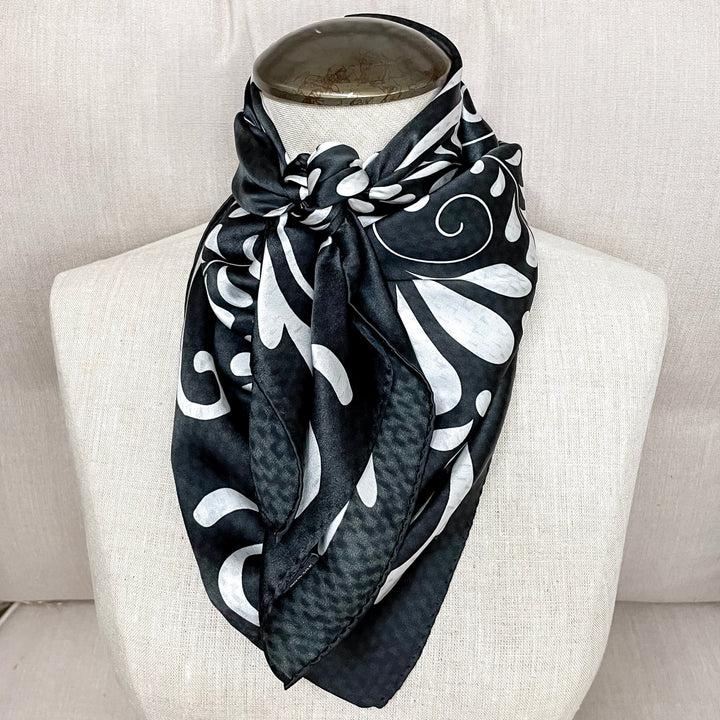 Fringe Scarves | Bonita White Swirly Wild Rag in Black