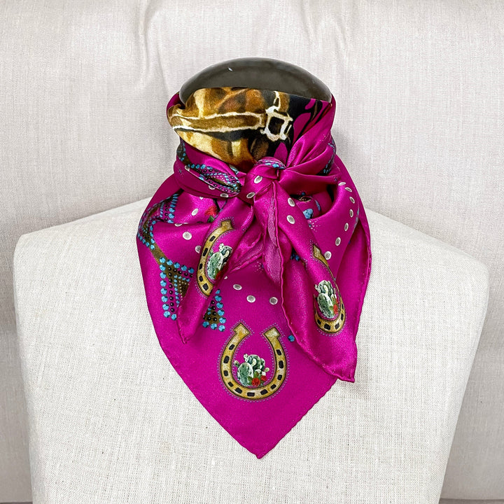 Fringe Scarves | Hold Your Horses Rose and Horseshoe Shorty Wild Rag in Pink