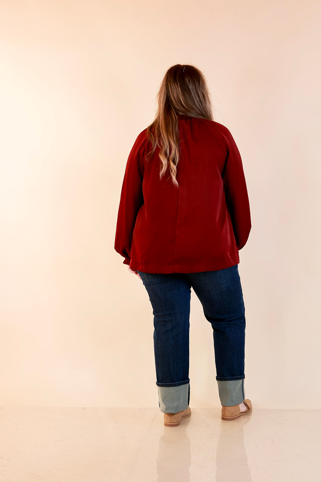 Ties That Bind Bow Tie Neck Long Sleeve Blouse in Maroon