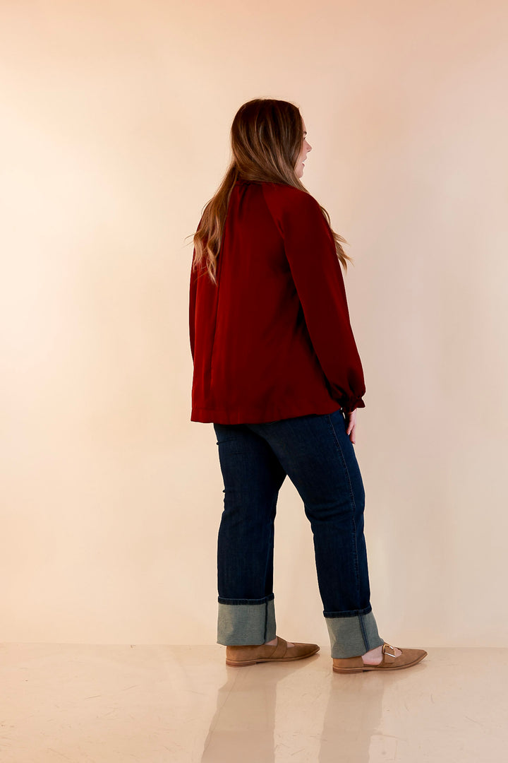 Ties That Bind Bow Tie Neck Long Sleeve Blouse in Maroon