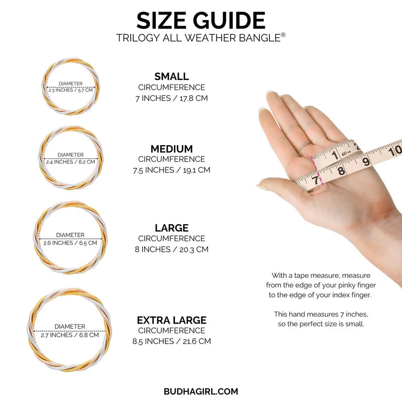BuDhaGirl | Trilogy All Weather Lumine Bangle in Gold, Silver, and Champagne