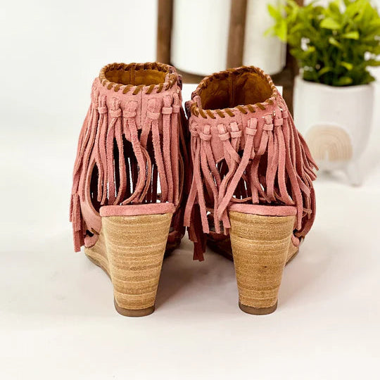 Online Exclusive | True Fringe Wedge with Ankle and Toe Strap in Blush Pink