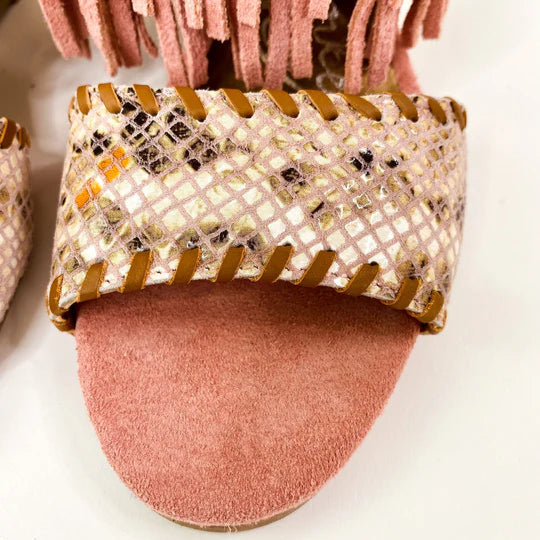 Online Exclusive | True Fringe Wedge with Ankle and Toe Strap in Blush Pink