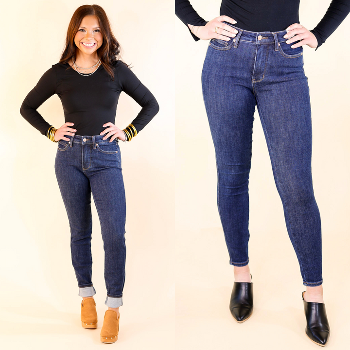 Judy Blue | Clean Cut Tummy Control Classic Skinny Jean in Dark Wash