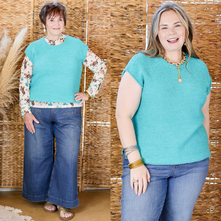 Forever Favorite Oversized Crew Neck Sweater Vest in Turquoise Blue