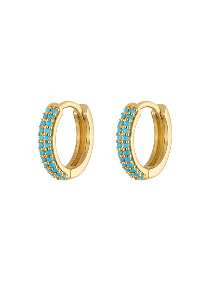 Kinsey Designs | Miles Huggie Hoop Earrings in Gold with Turquoise Colored Stones
