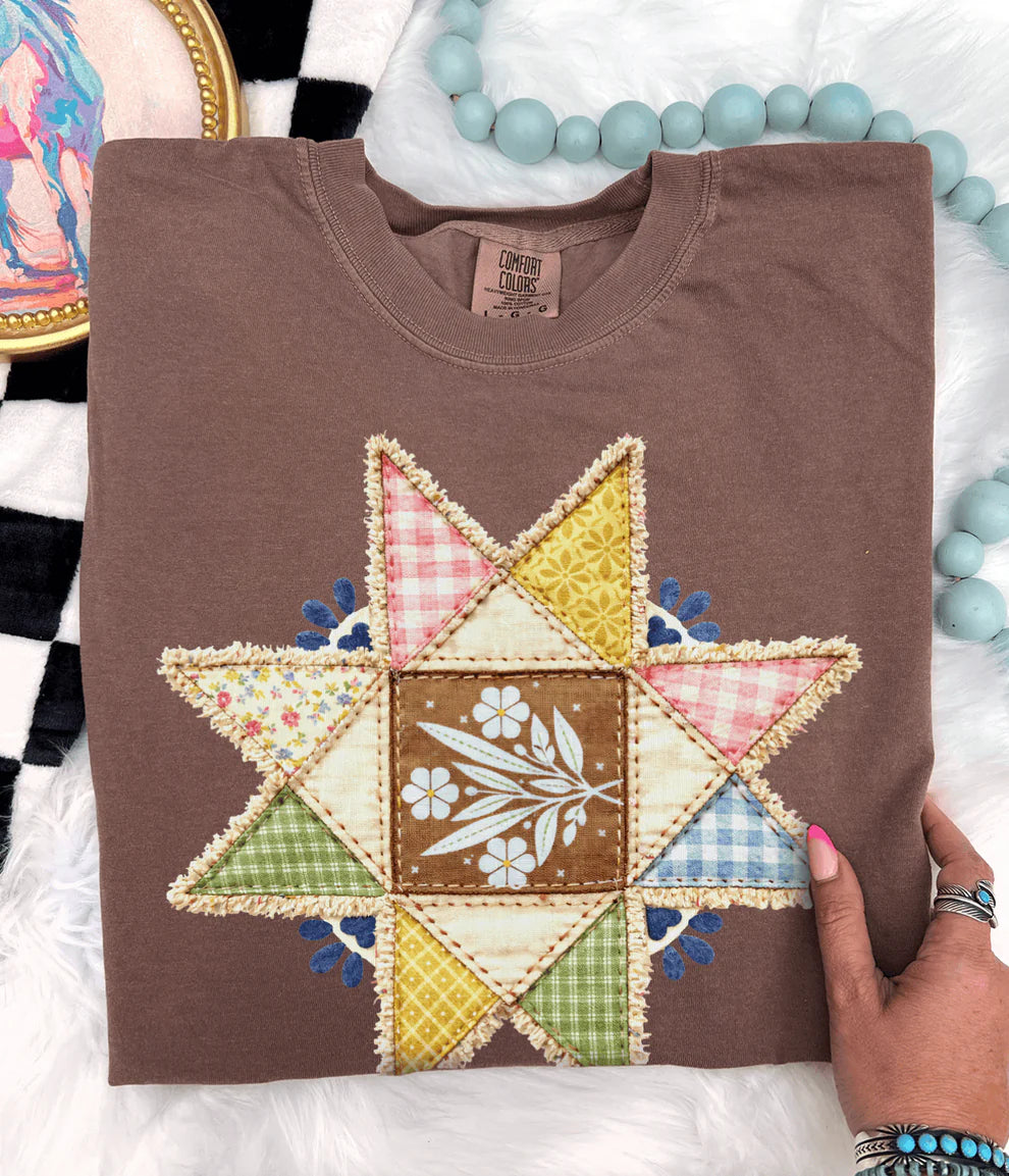 vintage quilt star patchwork cottagecore graphic sweatshirt boutique shirt