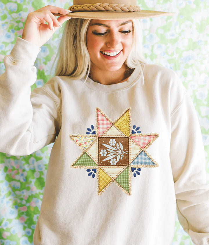 vintage quilt star patchwork cottagecore graphic sweatshirt boutique shirt
