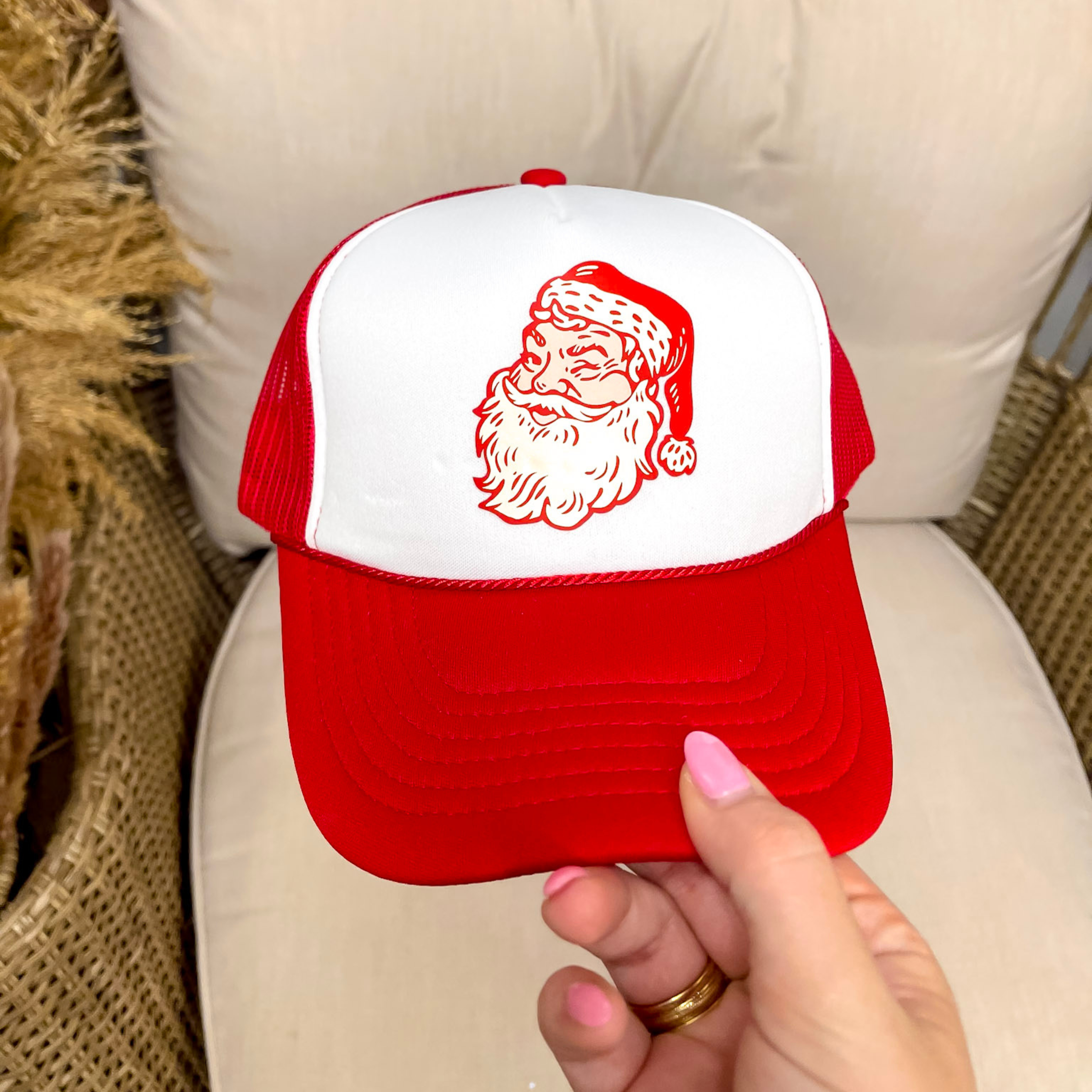 Vintage Santa Foam Trucker Hat in Red and White