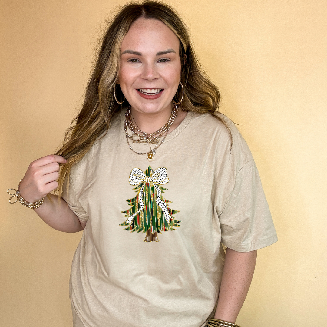 Online Exclusive | Christmas Tree Watercolor and Gold Accents Graphic Tee in Multiple Color Options