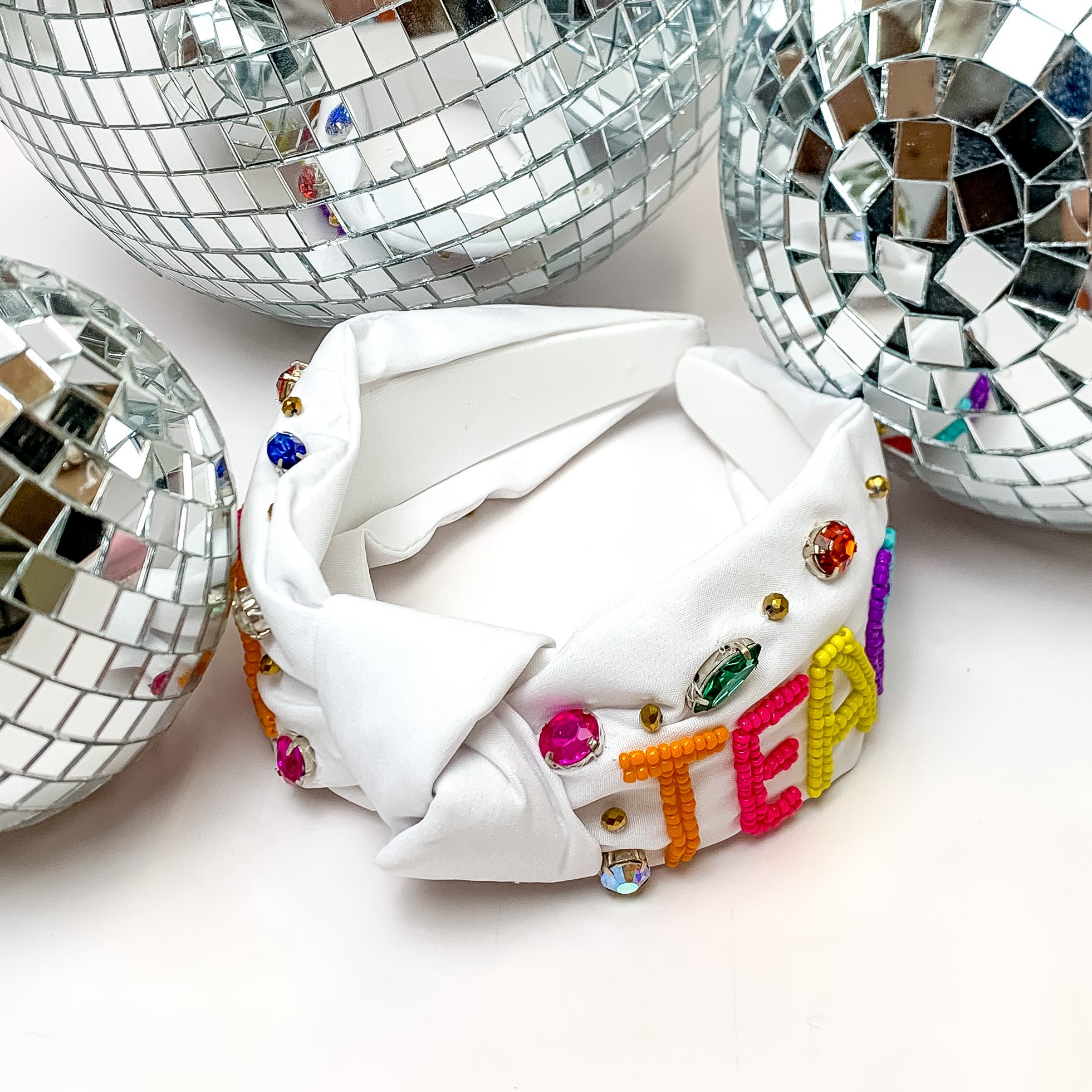 Beaded Multicolor Teacher Headband in White - Giddy Up Glamour Boutique