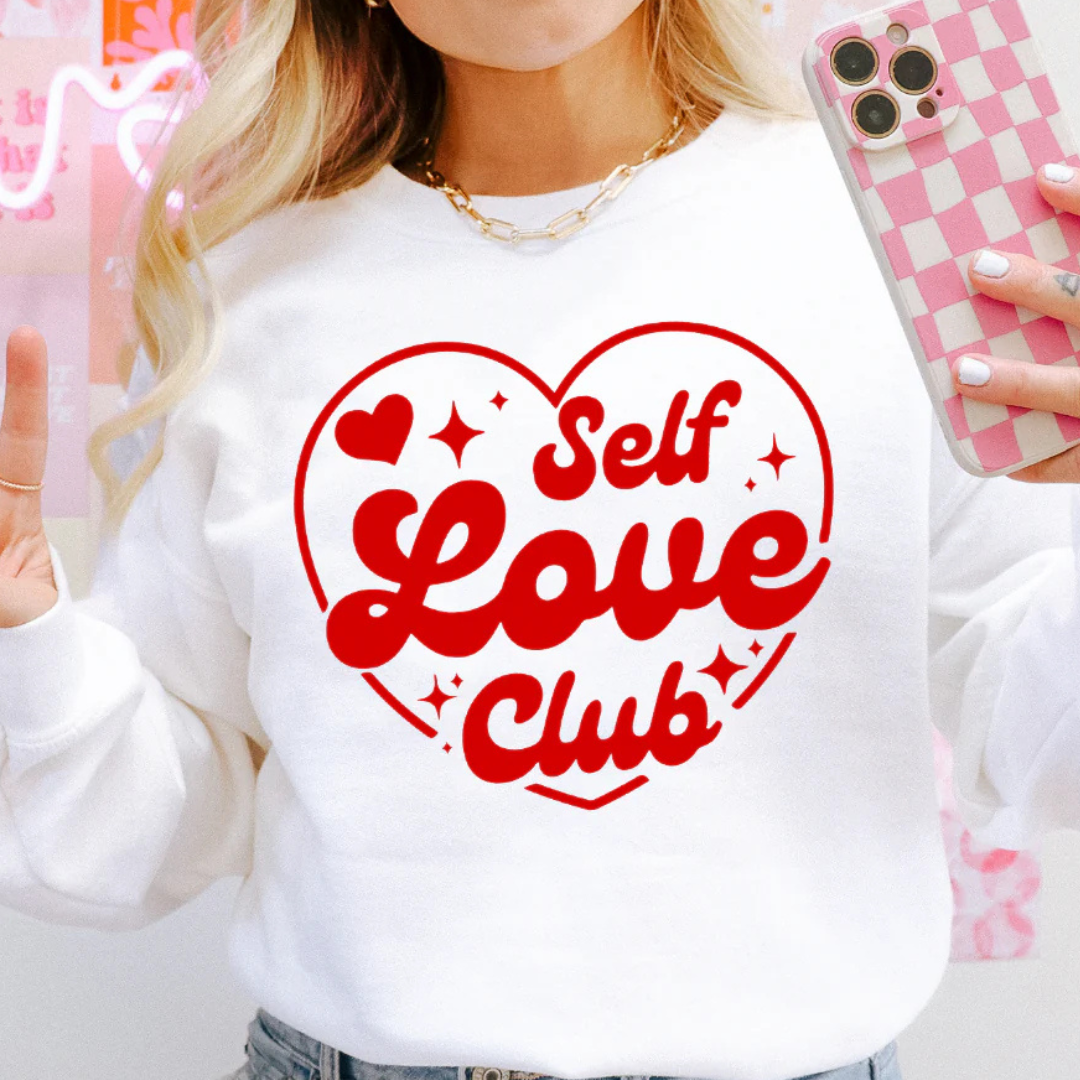 Online Exclusive | Self Love Club Red Heart Graphic Sweatshirt in White