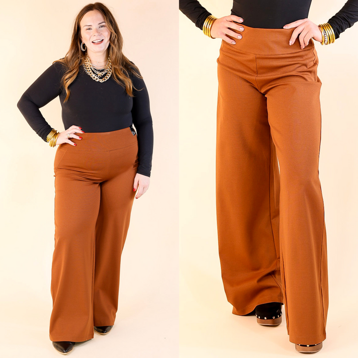 Confident Stride Wide Leg Full Length Pant in Rust Orange