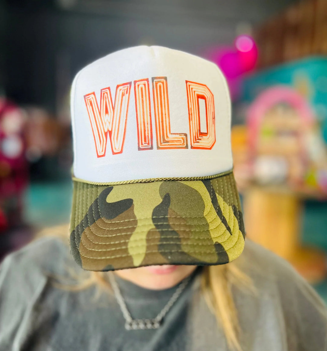 Online Exclusive | Wild Marquee Letters Foam Trucker Cap in Traditional Camo - Giddy Up Glamour Boutique