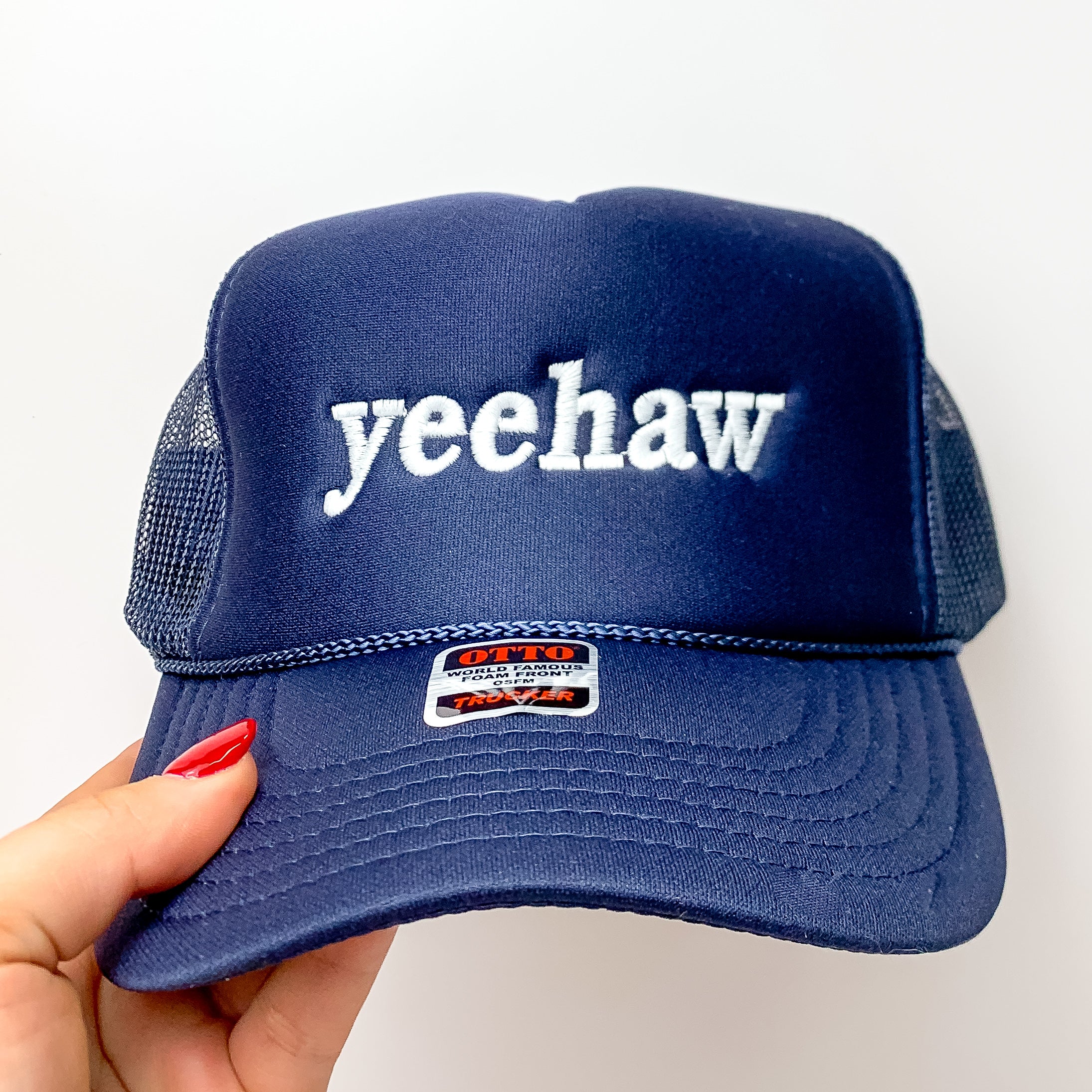 Yeehaw Foam Trucker Hat in Blue and White
