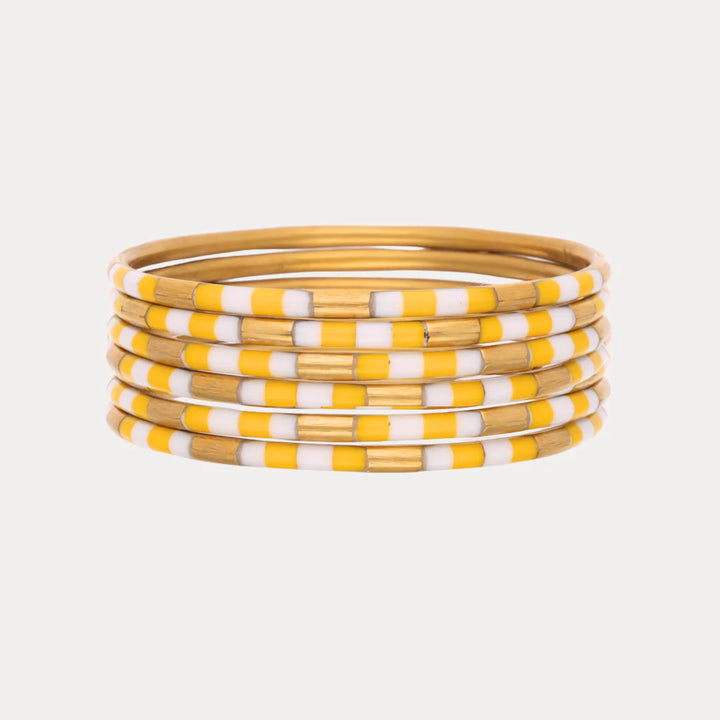BuDhaGirl | Set of Six | Veda Bangles in Yellow/White