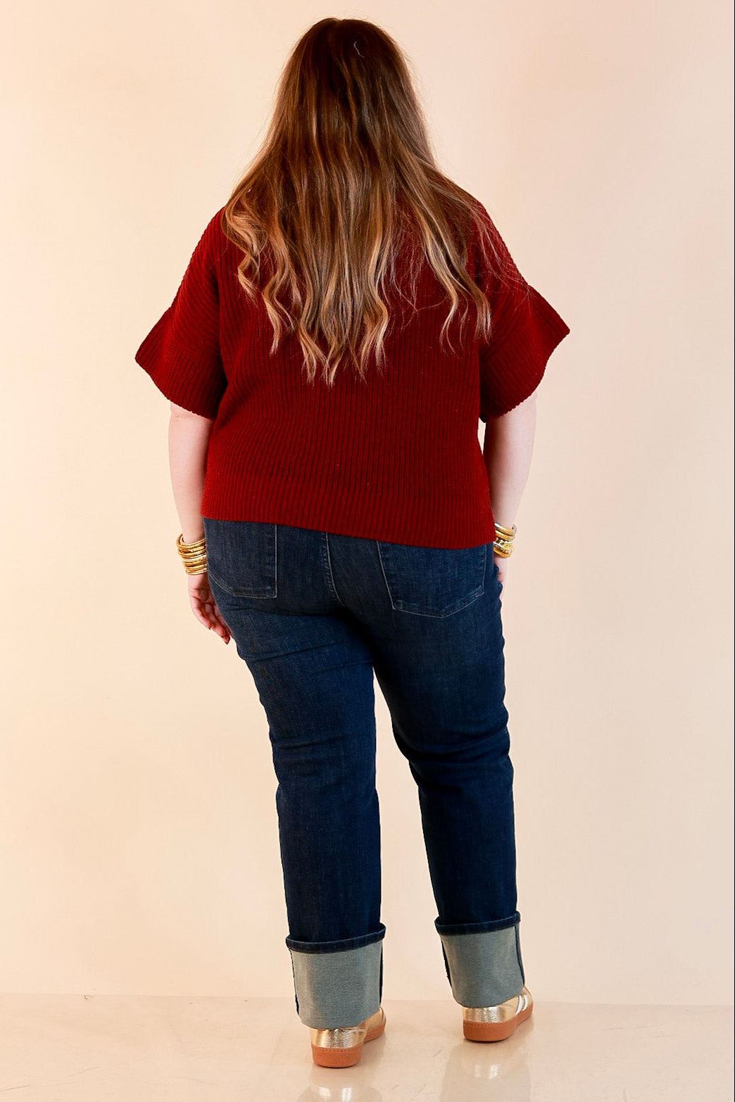 Zipped and Ready Ribbed Knit Half Zip Collared Short Sleeve Sweater Top in Maroon