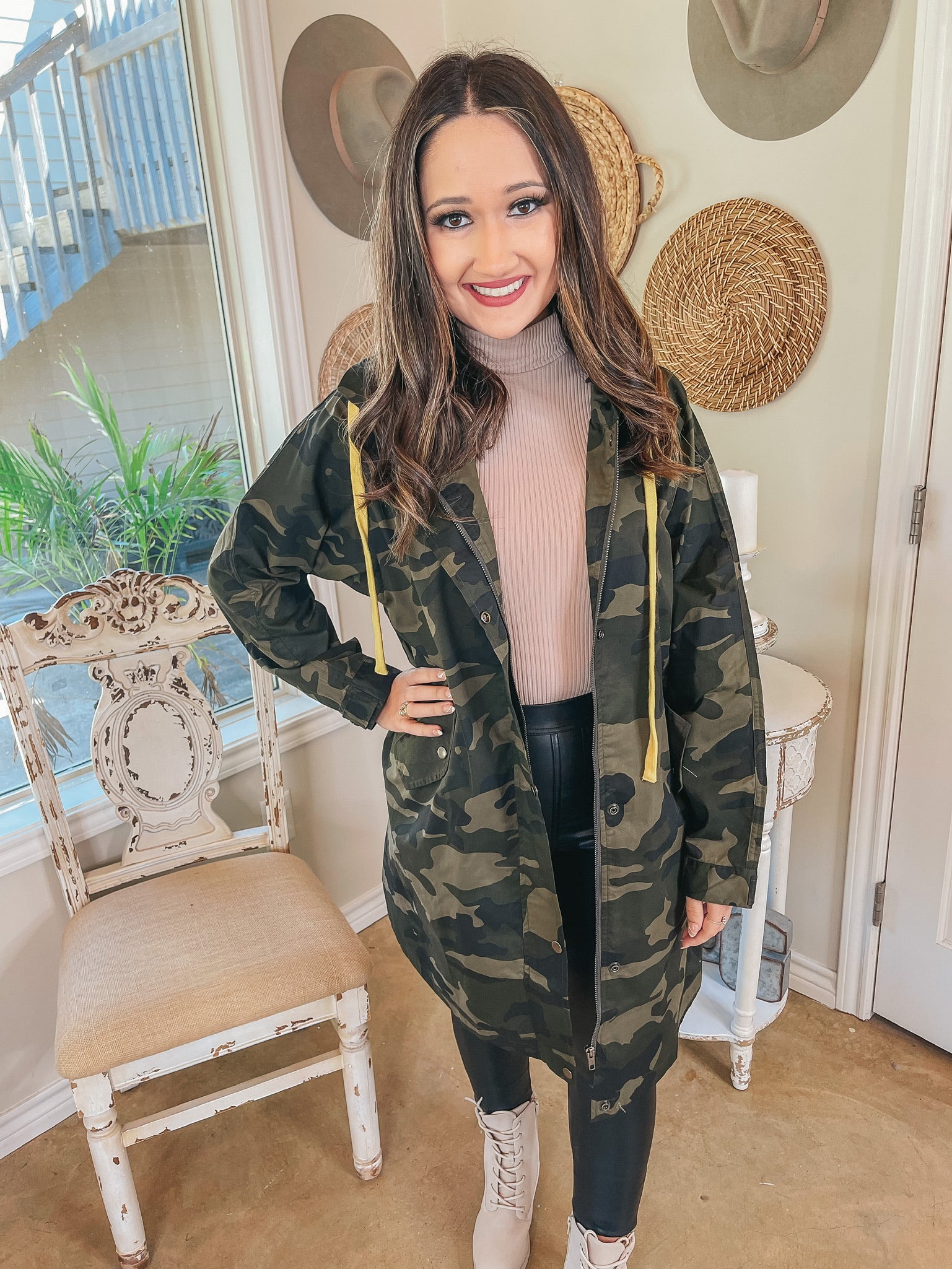 Windy City Long Parka Jacket with Hood in Camouflage - Giddy Up Glamour Boutique