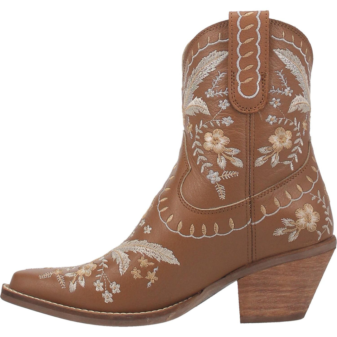 Online Exclusive | Dingo | Primrose Leather Floral Stitch Bootie in Brown  **PREORDER - Giddy Up Glamour Boutique