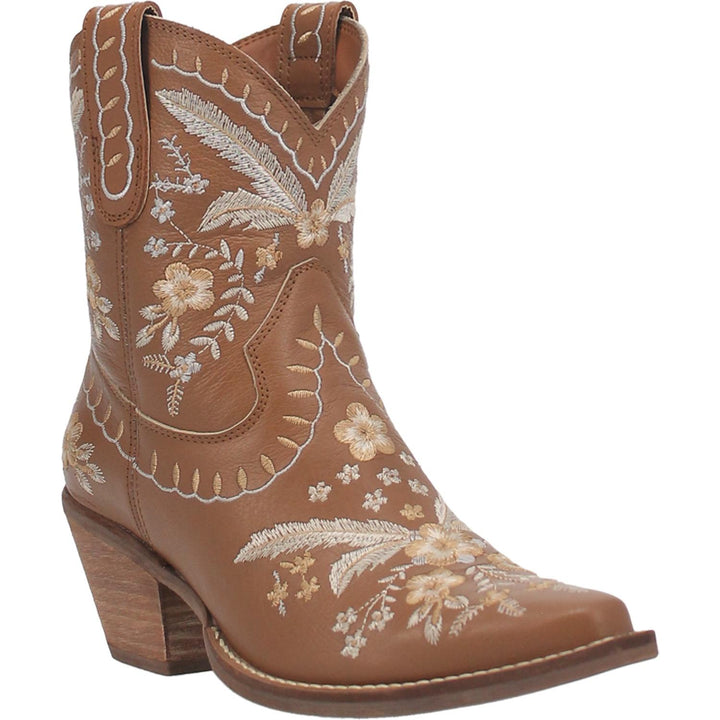 Online Exclusive | Dingo | Primrose Leather Floral Stitch Bootie in Brown  **PREORDER - Giddy Up Glamour Boutique