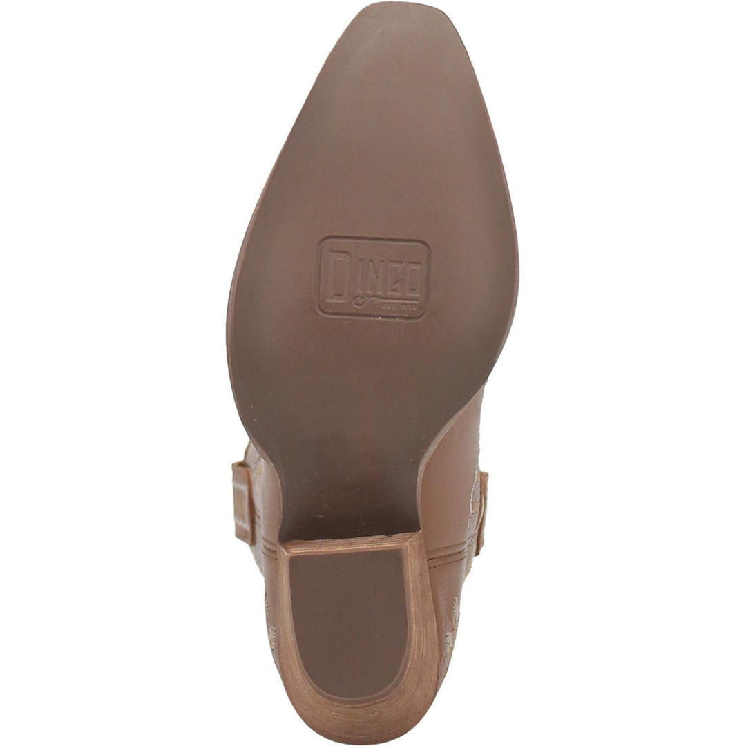 Online Exclusive | Dingo | Primrose Leather Floral Stitch Bootie in Brown  **PREORDER - Giddy Up Glamour Boutique