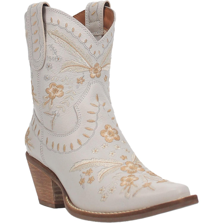 Online Exclusive | Dingo | Primrose Leather Floral Stitch Bootie in White **PREORDER** - Giddy Up Glamour Boutique