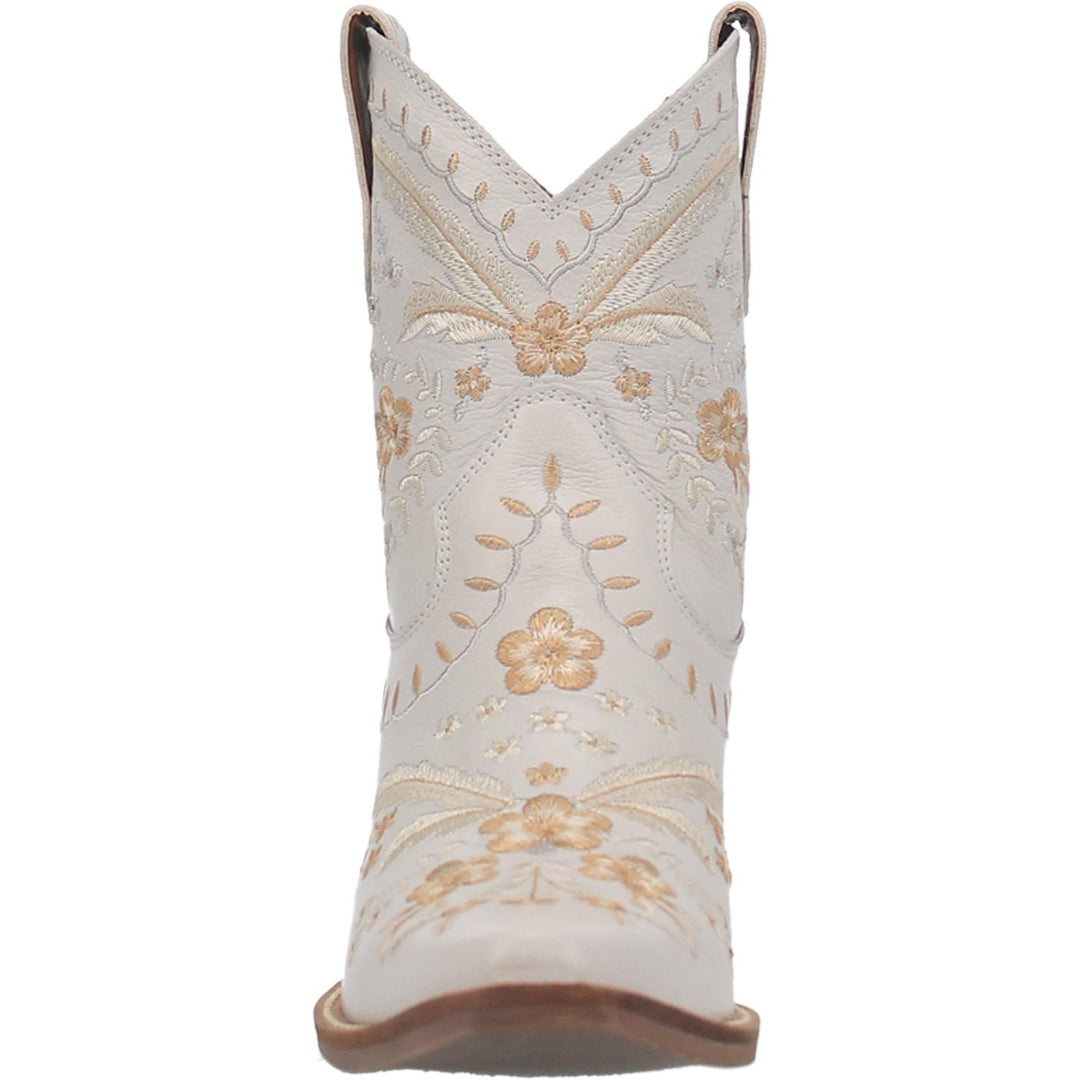 Online Exclusive | Dingo | Primrose Leather Floral Stitch Bootie in White **PREORDER** - Giddy Up Glamour Boutique