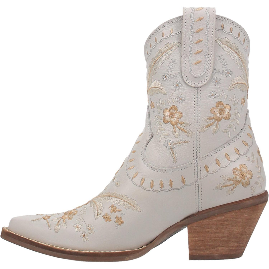 Online Exclusive | Dingo | Primrose Leather Floral Stitch Bootie in White **PREORDER** - Giddy Up Glamour Boutique
