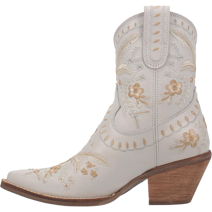 Online Exclusive | Dingo | Primrose Leather Floral Stitch Bootie in White **PREORDER** - Giddy Up Glamour Boutique