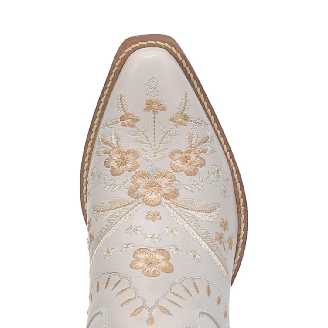 Online Exclusive | Dingo | Primrose Leather Floral Stitch Bootie in White **PREORDER** - Giddy Up Glamour Boutique
