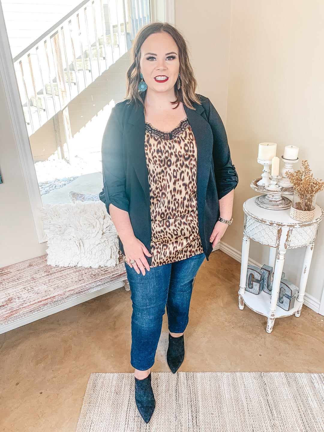 Legally Blonde 3/4 Sleeve Open Front Collared Blazer in Black - Giddy Up Glamour Boutique