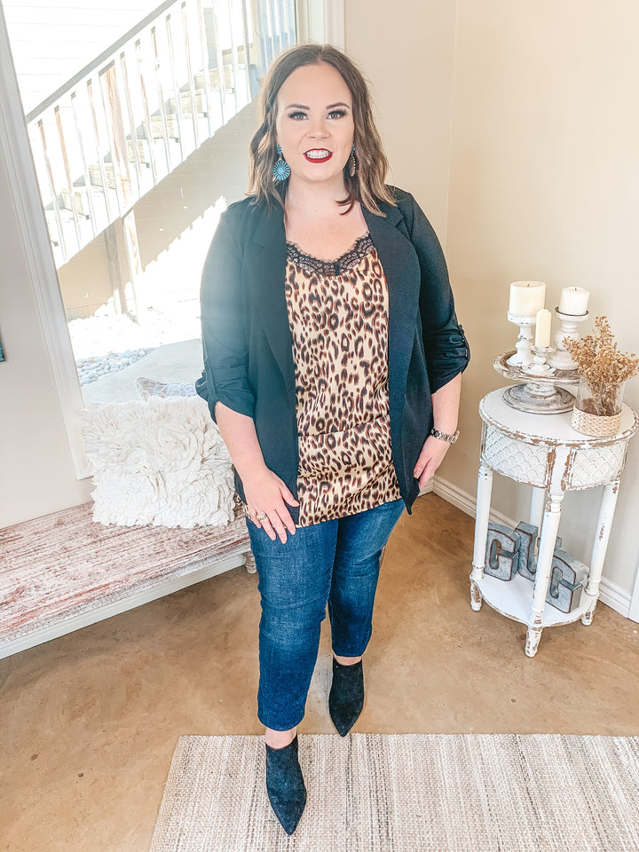 Legally Blonde 3/4 Sleeve Open Front Collared Blazer in Black - Giddy Up Glamour Boutique