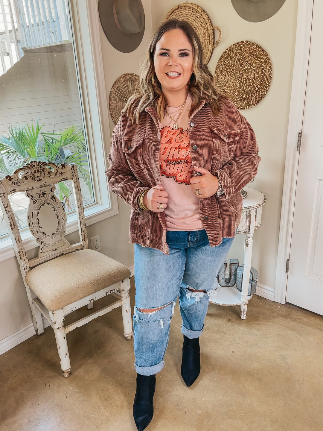 Vermont Stroll Corduroy Cropped Shacket in Brown - Giddy Up Glamour Boutique