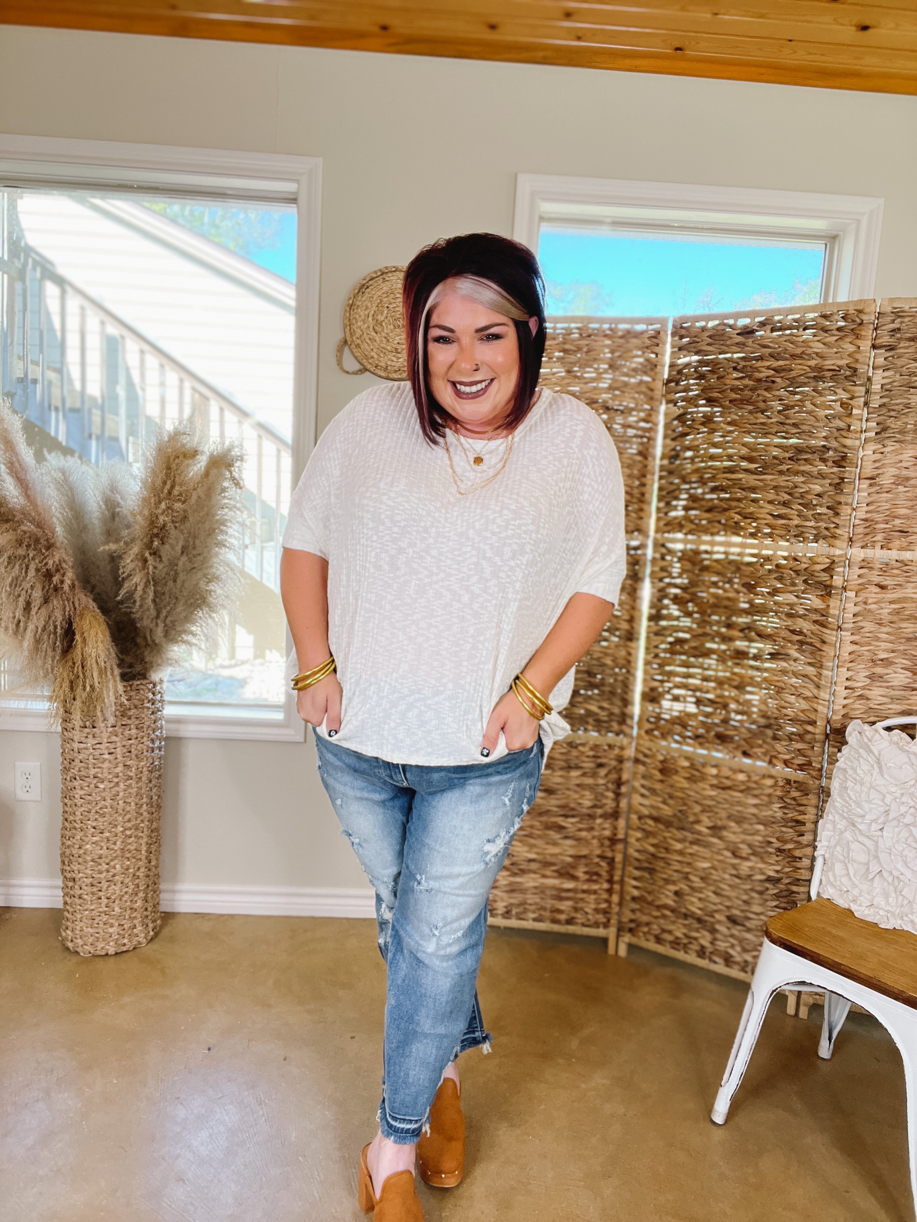 Corner Cafe Ribbed Poncho Top in Ivory - Giddy Up Glamour Boutique