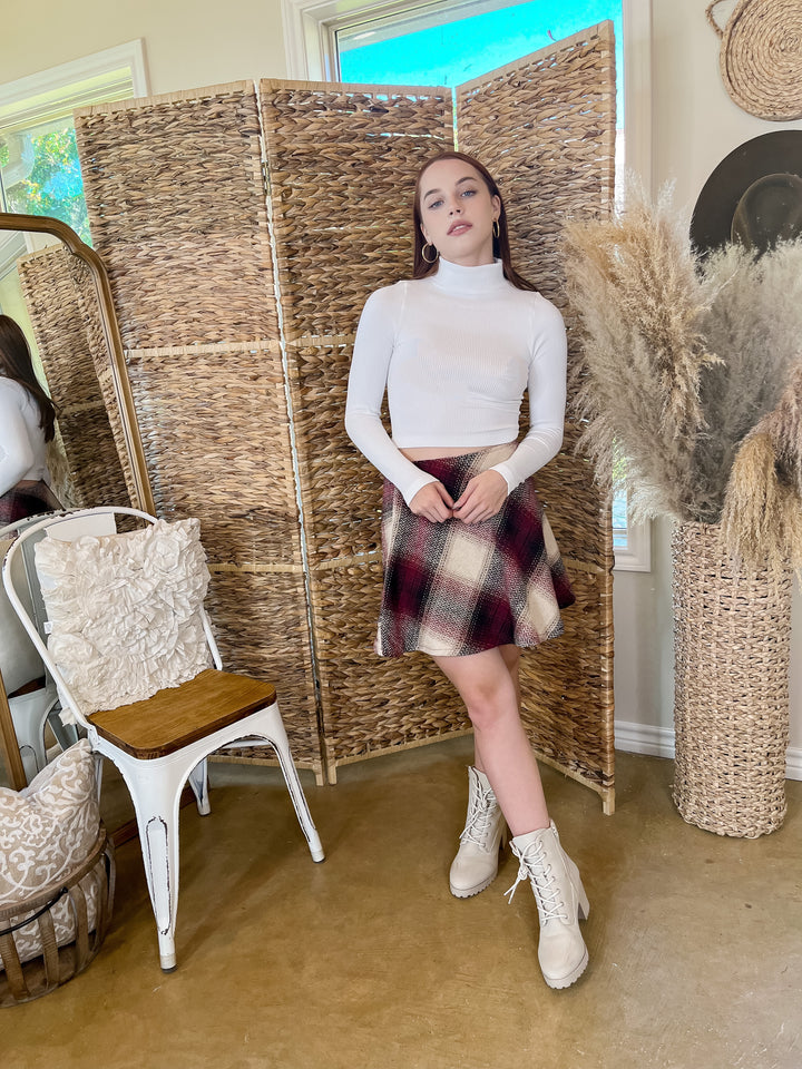 Fireside Talks Plaid Skirt in Maroon Mix - Giddy Up Glamour Boutique