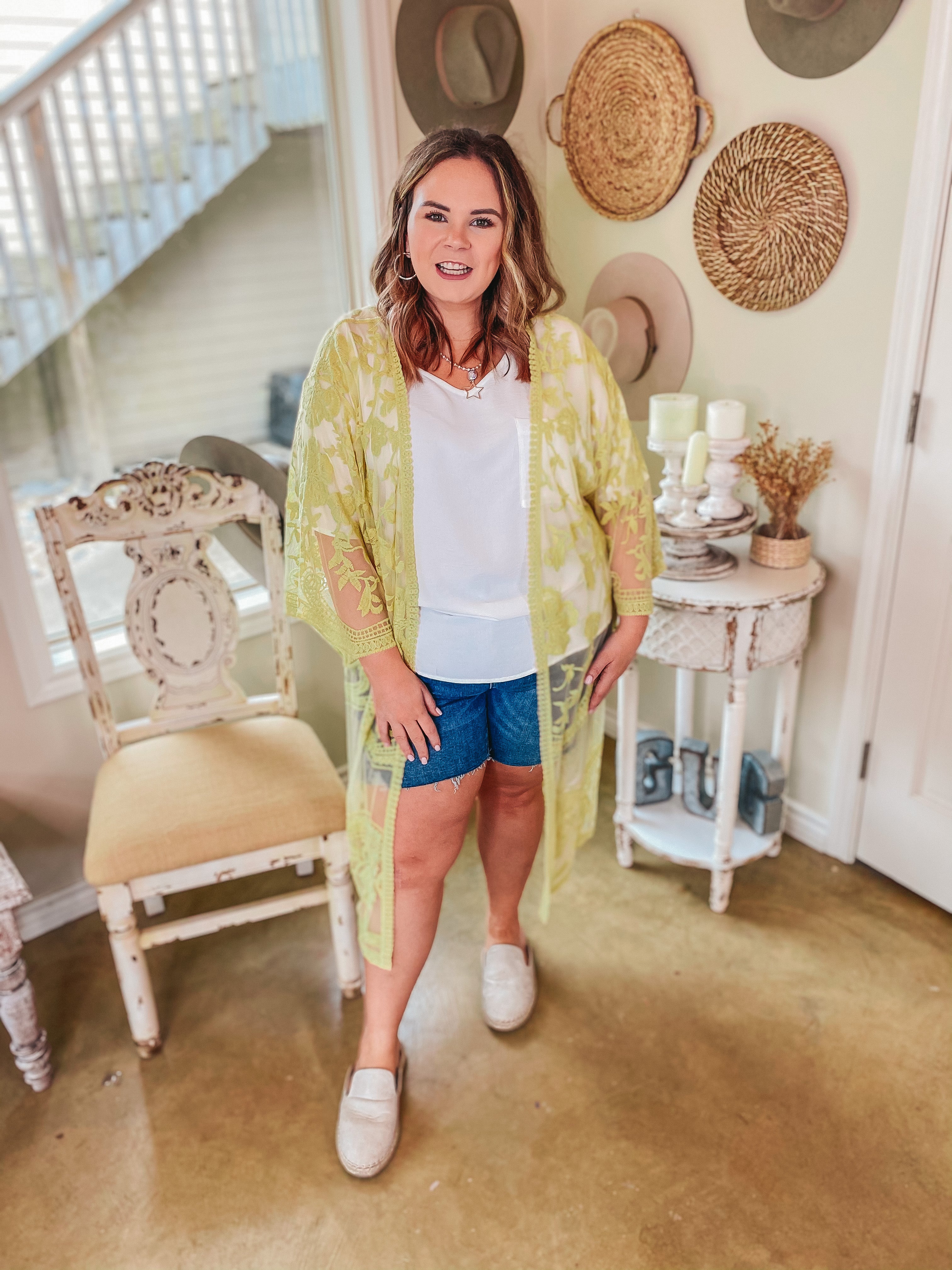 Spring Ahead Crochet Lace Duster in Dusty Yellow - Giddy Up Glamour Boutique