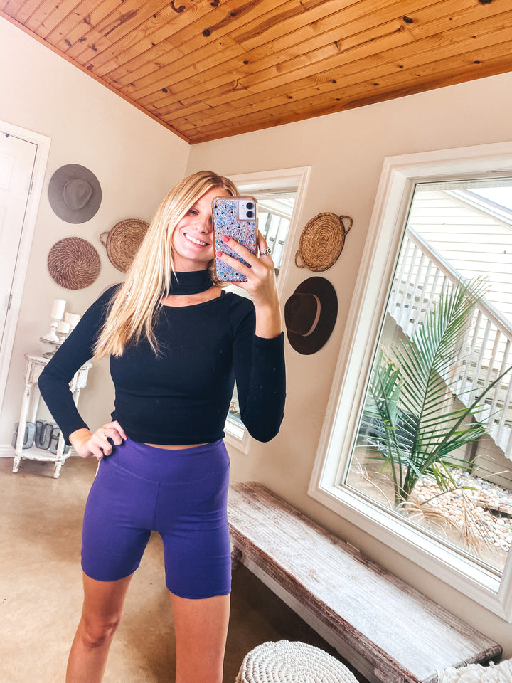 Finish Strong High Waist Biker Shorts in Purple - Giddy Up Glamour Boutique