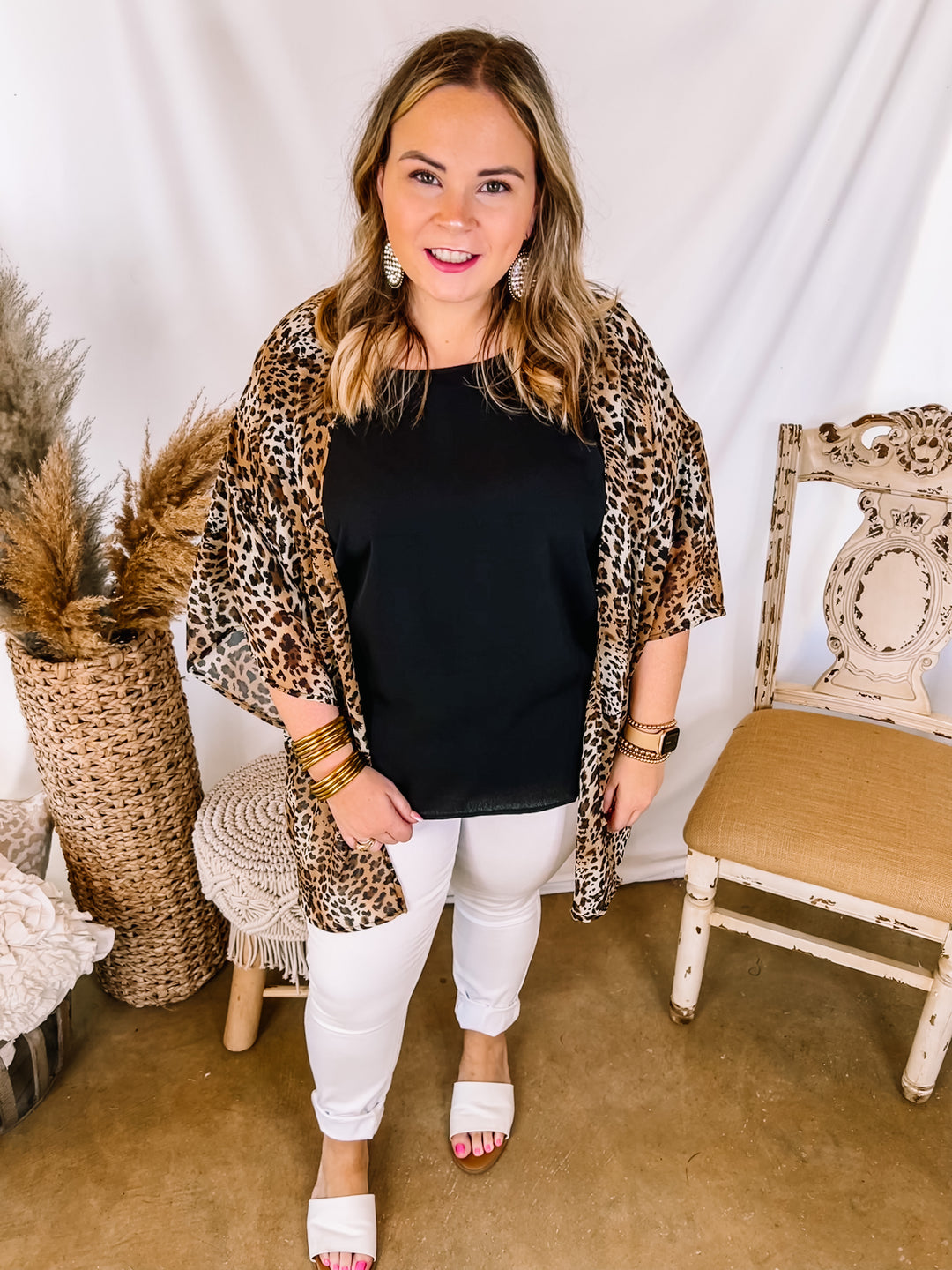 Forever Friends Leopard Print Short Sleeve Kimono in Brown - Giddy Up Glamour Boutique