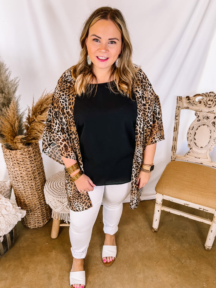 Forever Friends Leopard Print Short Sleeve Kimono in Brown - Giddy Up Glamour Boutique