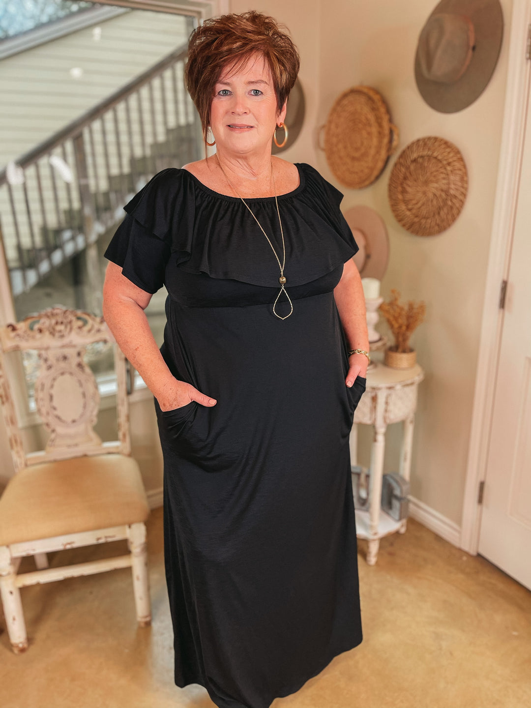 For Forever Bulgari Ruffled Maxi Dress in Black - Giddy Up Glamour Boutique