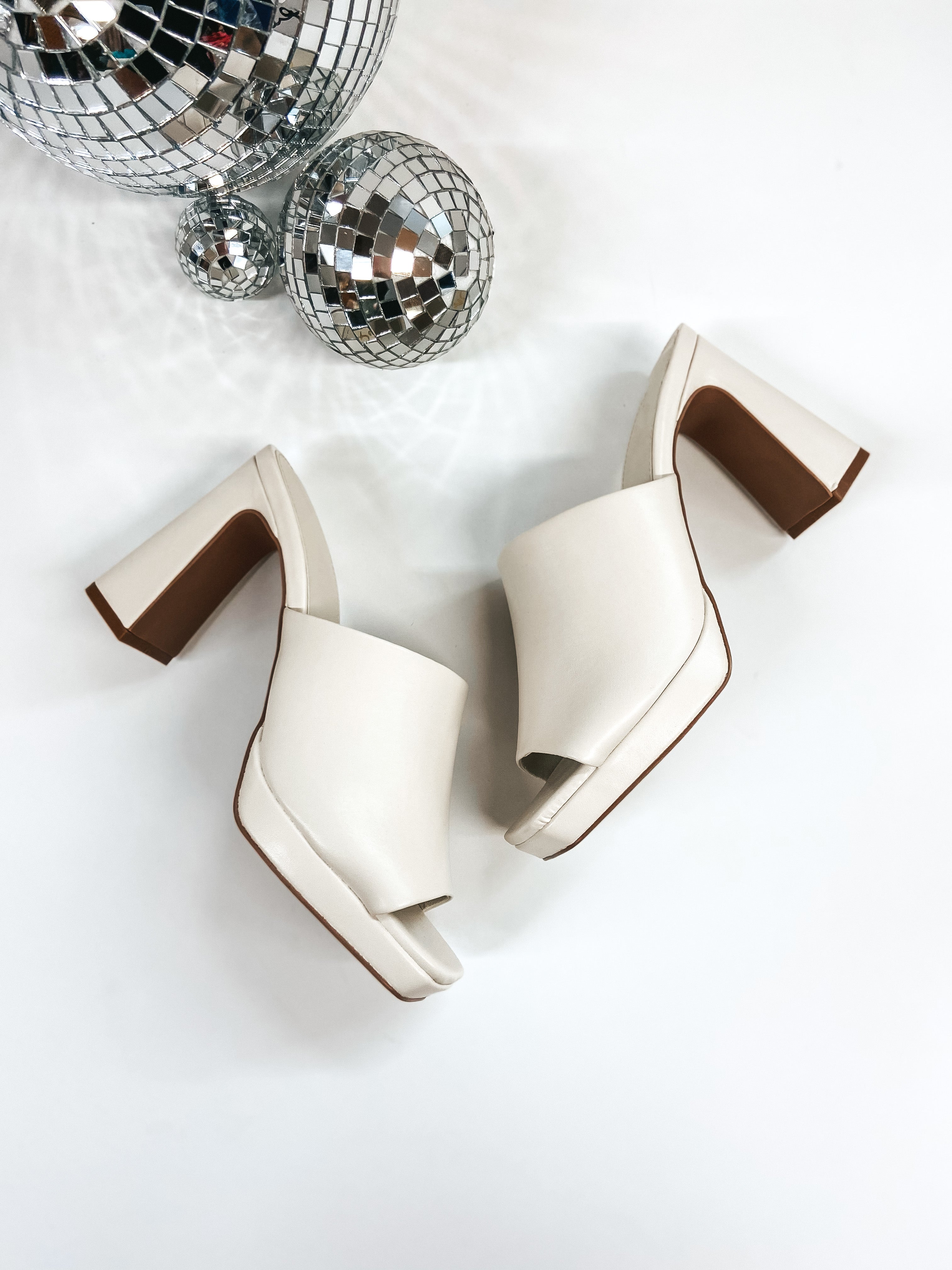 Chic Moment Slide On Block High Heels in Ivory
