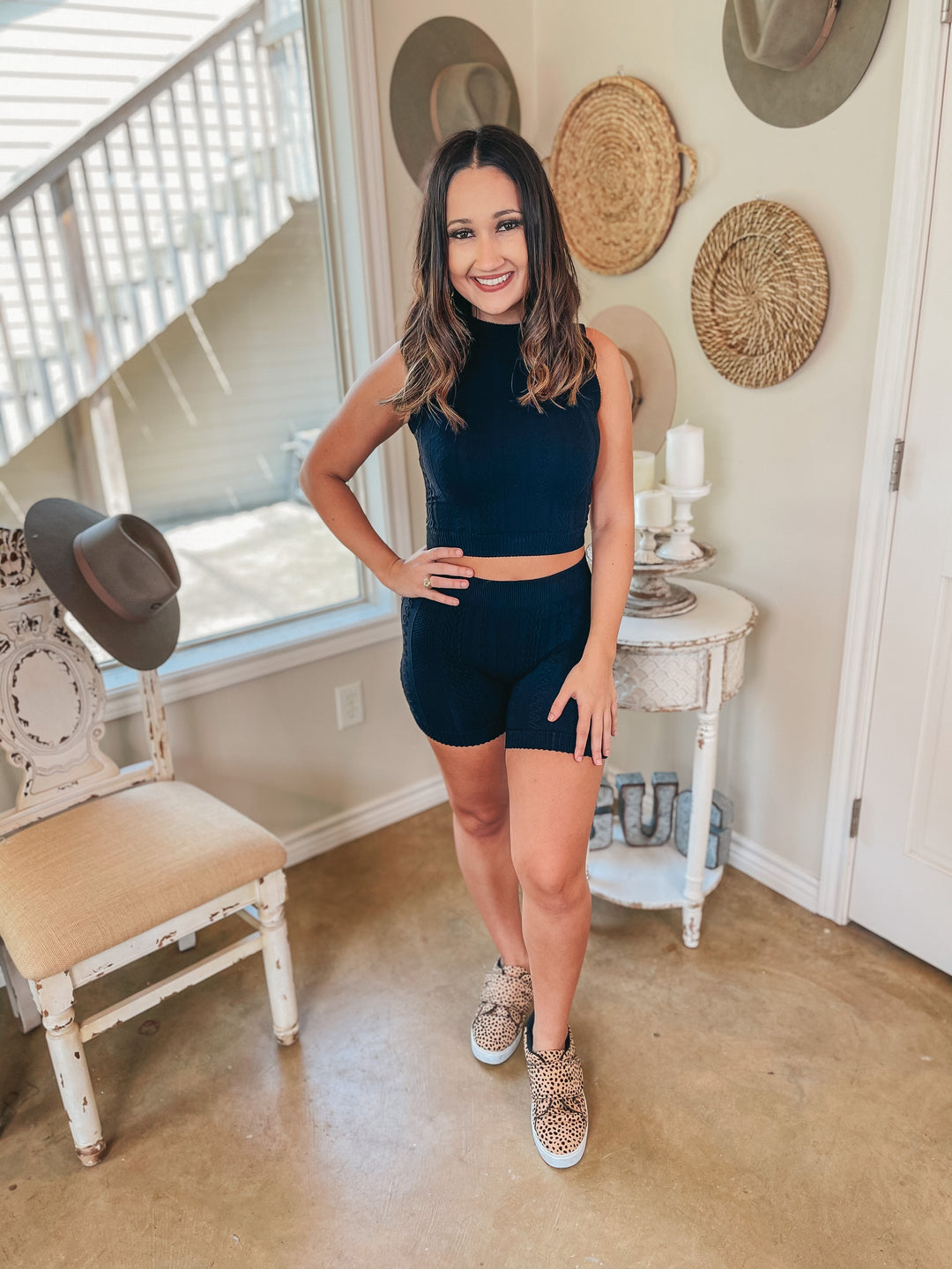 Making the Rules Jacquard Print Tank Crop Top in Black - Giddy Up Glamour Boutique