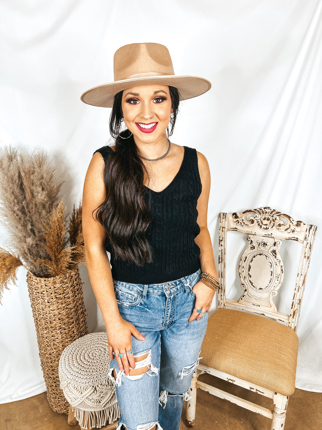 Forever Famous Cropped Sweater Tank Top in Black - Giddy Up Glamour Boutique