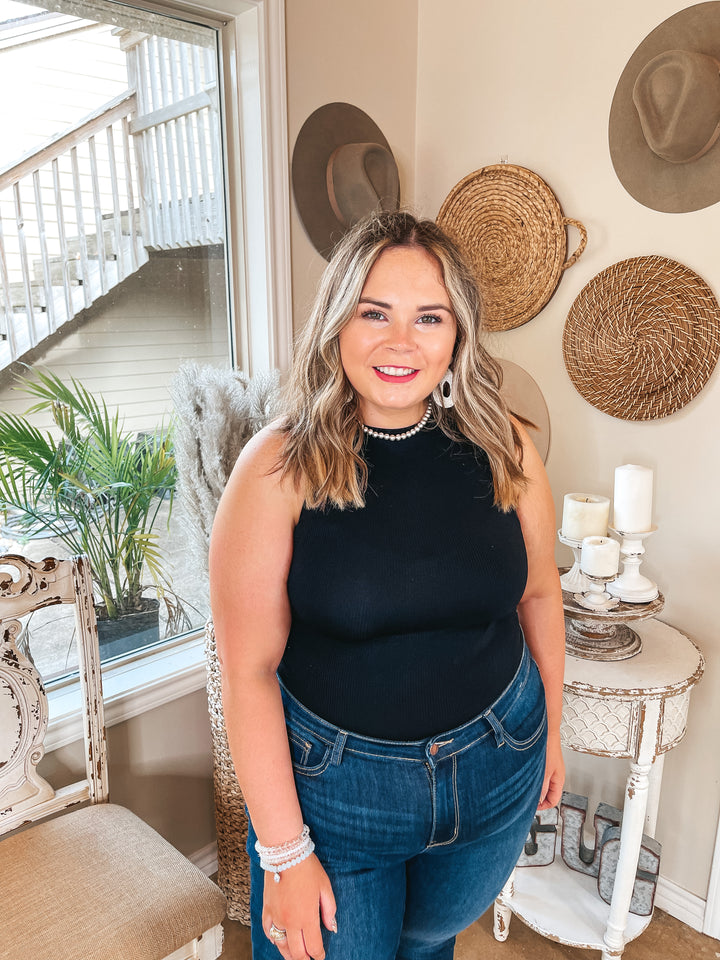 Love and Leisure High Neck Ribbed Tank Top Bodysuit in Black - Giddy Up Glamour Boutique