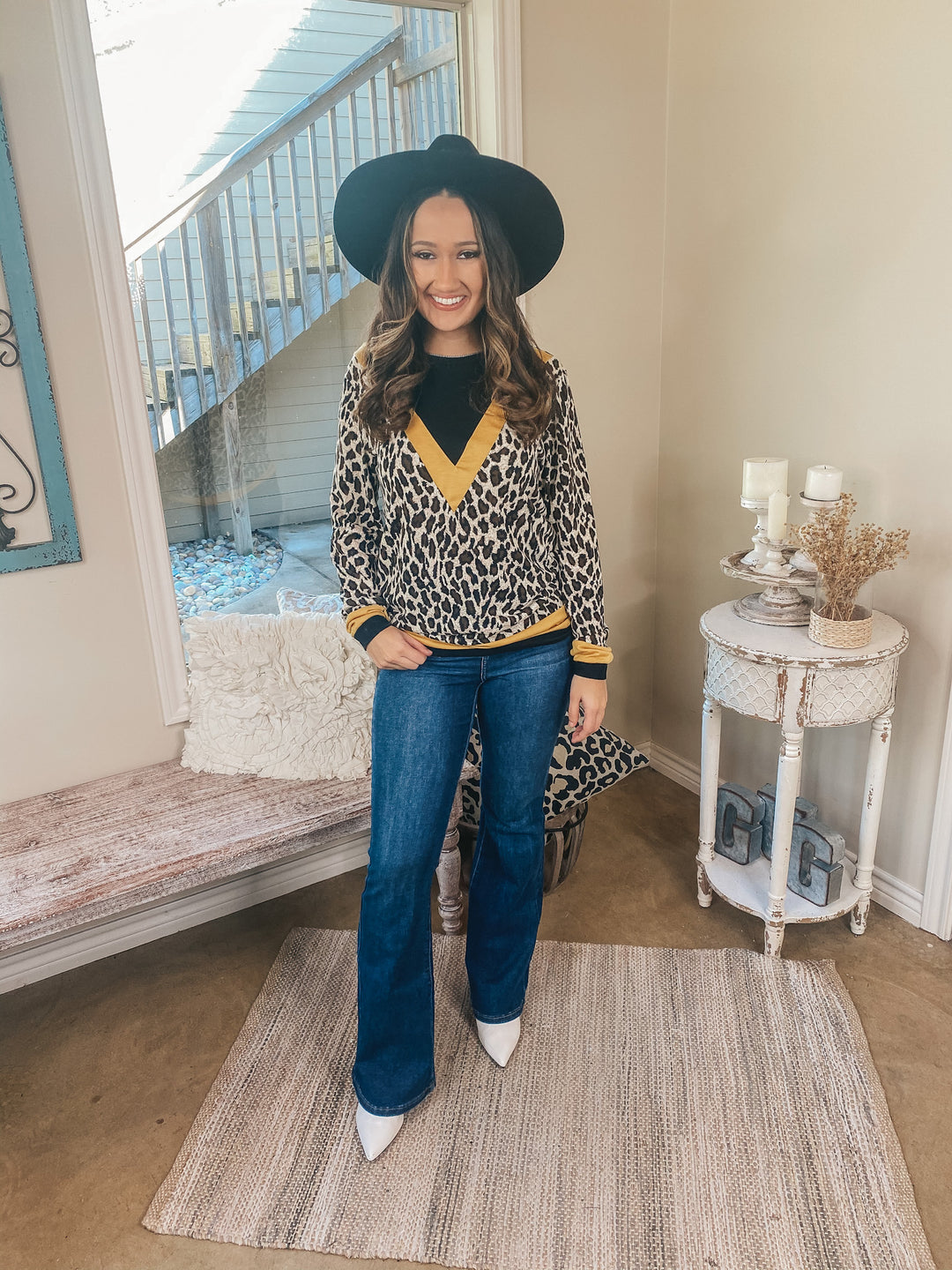 A Wild Mindset Leopard and Black Color Block Top with Yellow Trim - Giddy Up Glamour Boutique