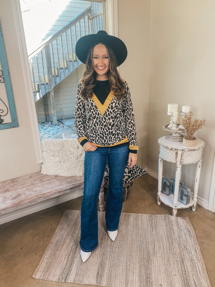 A Wild Mindset Leopard and Black Color Block Top with Yellow Trim - Giddy Up Glamour Boutique