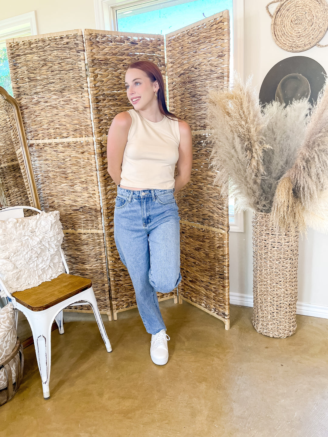 Chill Date High Cropped Muscle Tank Top in Nude - Giddy Up Glamour Boutique