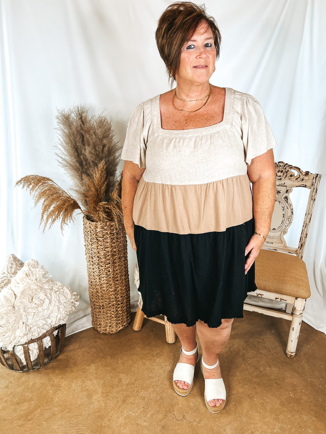 Promised Love Square Neck Color Block Dress in Brown and Black - Giddy Up Glamour Boutique